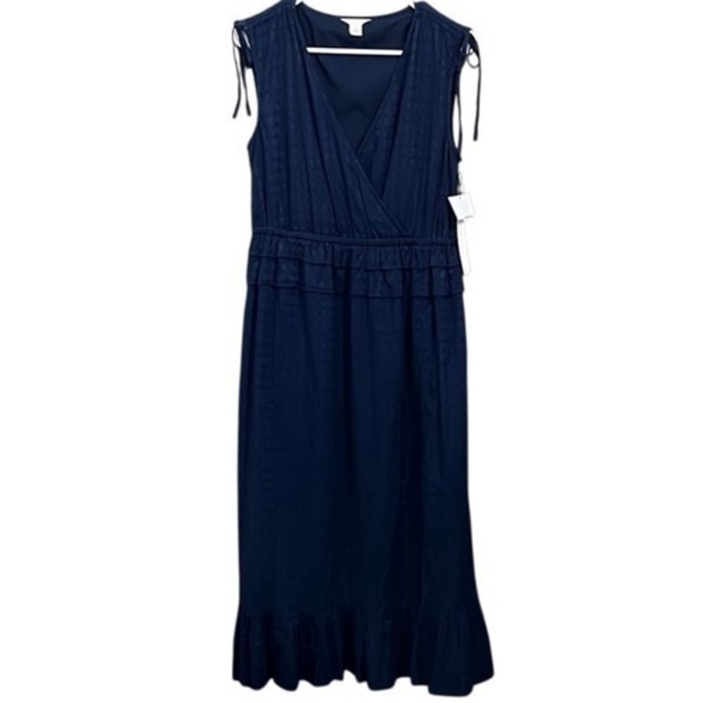 Nordstrom Dress S Navy ruffle Romantic Cottagecore Faux Wrap Travel Vacation - Picture 8 of 11